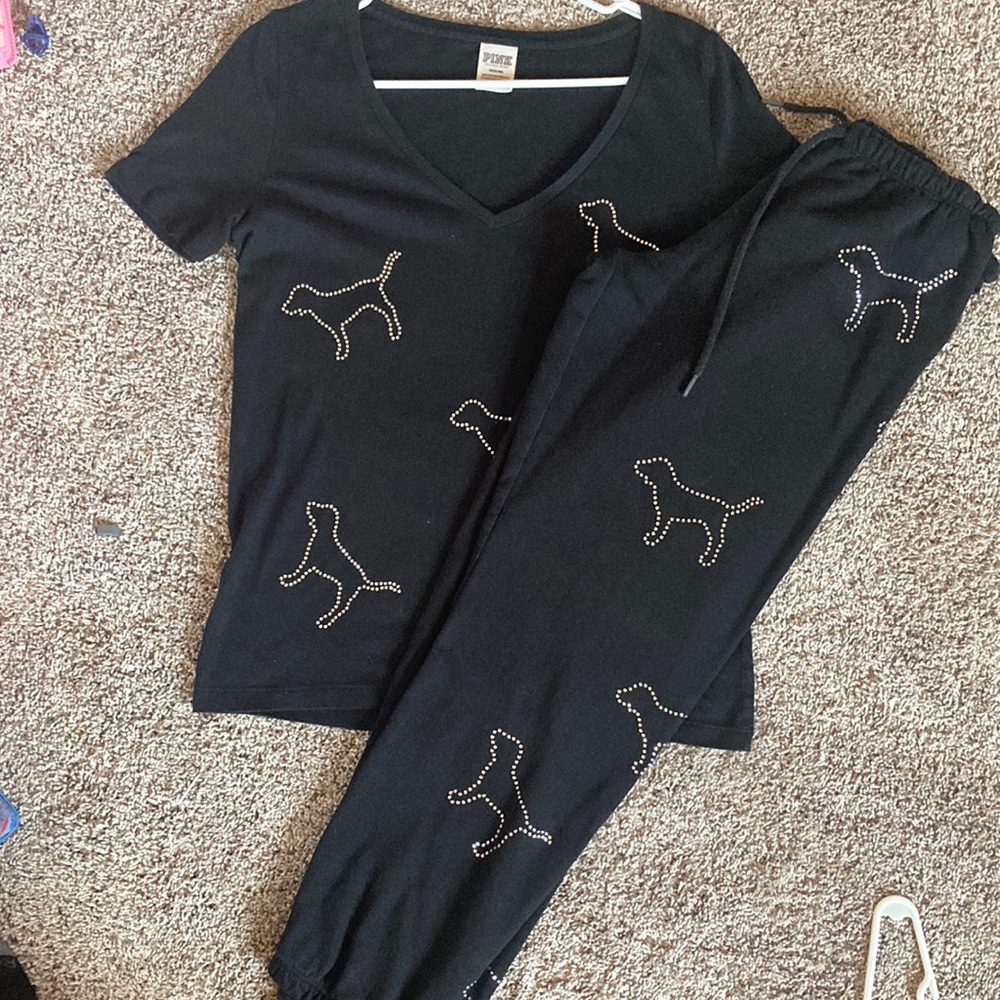 Victoria Secret PINK RHINESTONE BLING TSHIRT AND JOGGERS